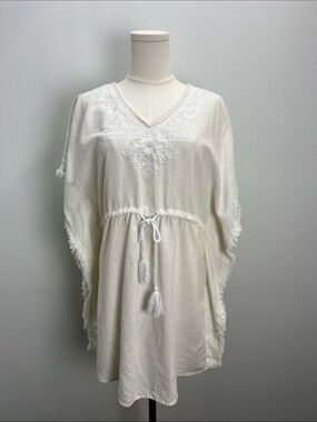 Forcynthia Beachwear Swim Cover Up Dress White Beachy Boho Embriodered Small XS